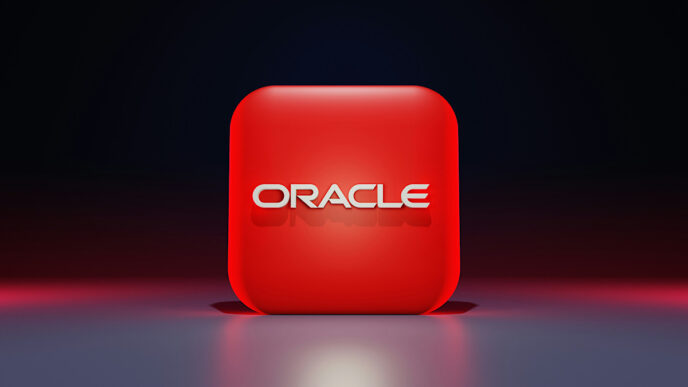 ИИ-увольнения в бигтехе 2026, сокращение штата Oracle Идея картинки: пустые рабочие места в опенспейсе, на фоне — серверные стойки дата-центра (метафора «людей меняют на железо»).
